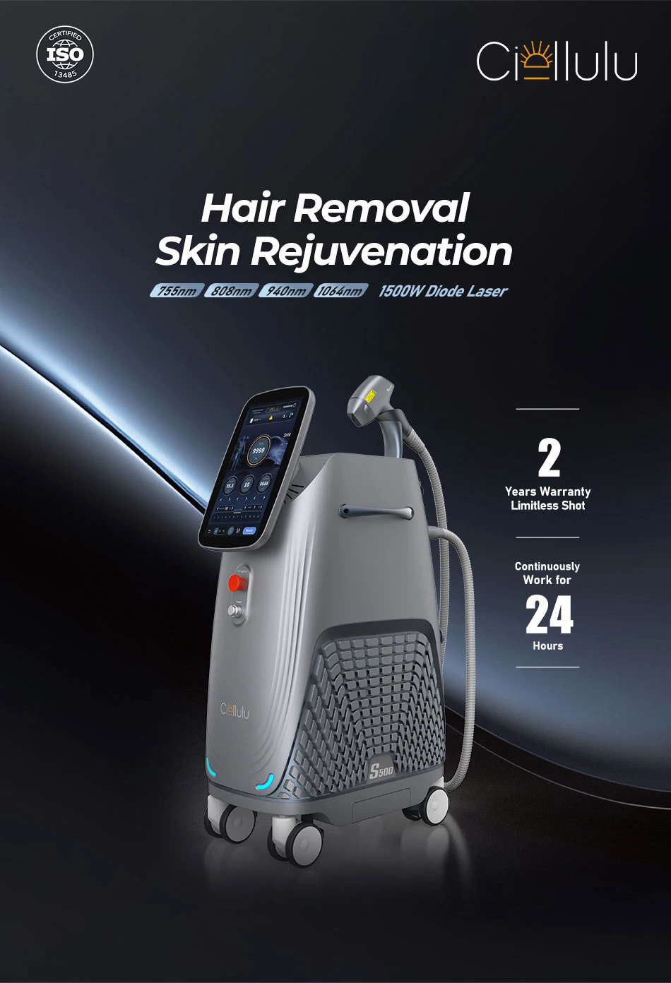 S500 1500W Diode Laser Hair Removal & Skin Rejuvenation Machine  4 wavelength skin care rejuvenation and diode laser hair removal machine