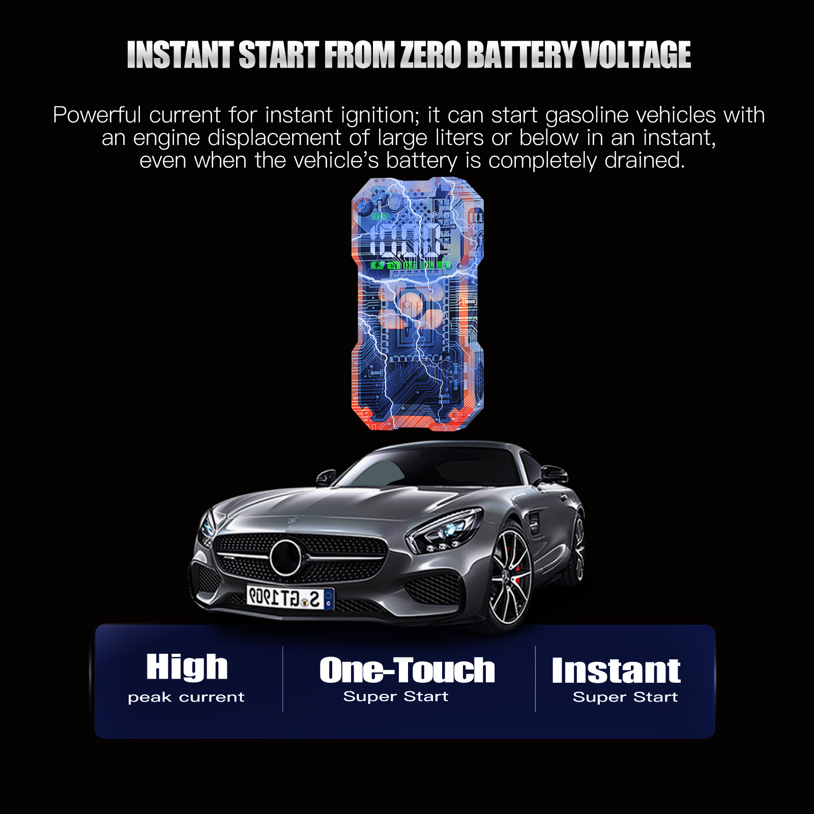 Multi-Function Jump Starter Air Pump 12V High-Capacity Portable Power Pack Auto Shut-Off LCD Screen for Truck/Motorcycle Tire