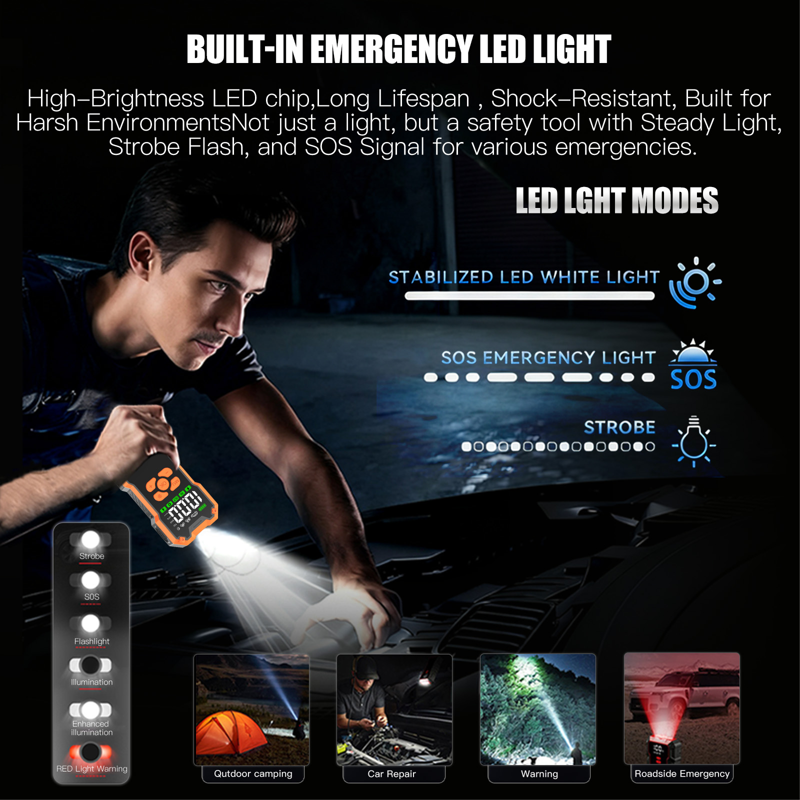 Multi-Function Jump Starter Air Pump 12V High-Capacity Portable Power Pack Auto Shut-Off LCD Screen for Truck/Motorcycle Tire