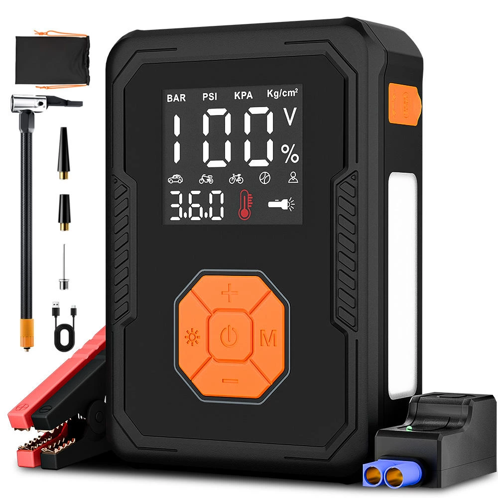 Jump Starter Air Compressor Portable 800A-2000A 150PSI Lithium Polymer Battery Jumper Starter 12V Motorcycle Car Smart Jumper