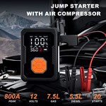 Jump Starter Air Compressor Portable 800A-2000A 150PSI Lithium Polymer Battery Jumper Starter 12V Motorcycle Car Smart Jumper