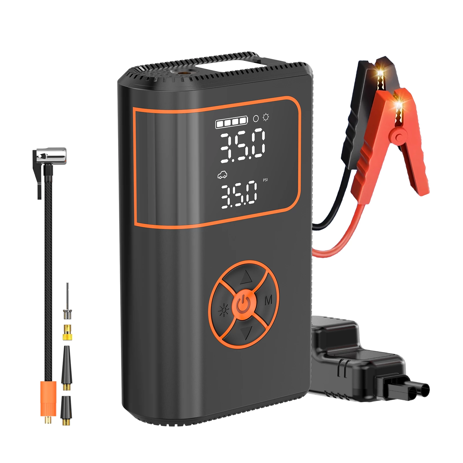 12/24V Lithium Polymer 1200A Jump Starter with SOS Light & Air Pump for Motorcycle Trucks