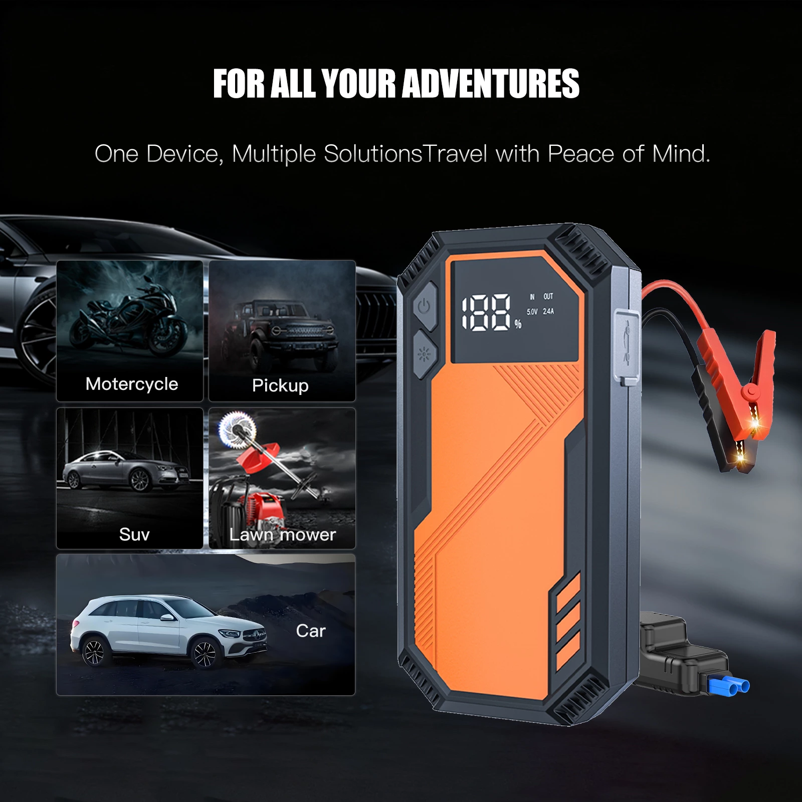 1200A Peak Current 12V Jump Starter For Car Emergency Roadside Start