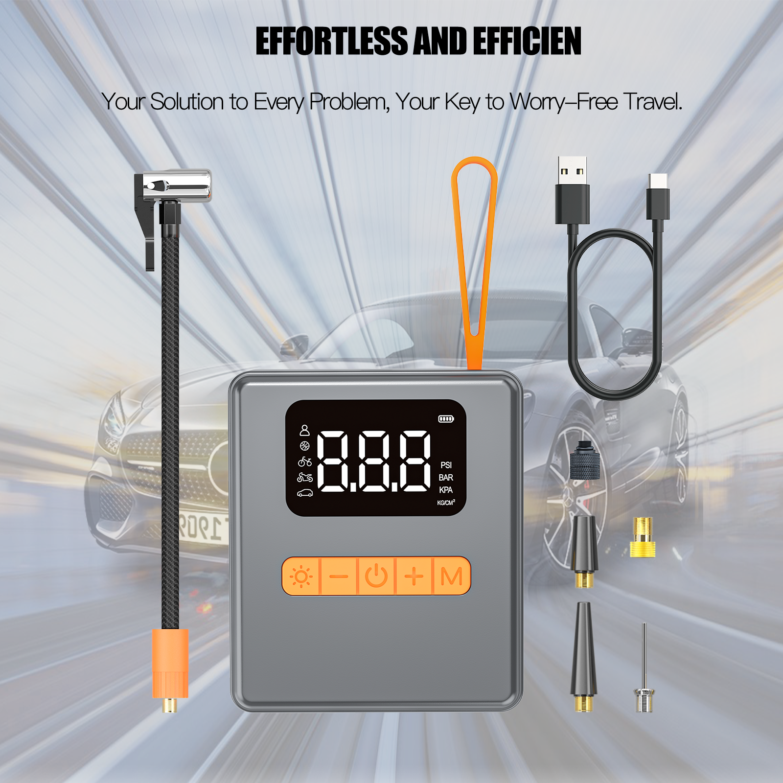 Portable Electric Air Compressor 150PSI Cordless LCD Display Flashlight 2X Tire Pump Fast Inflate CE Certified for Cars