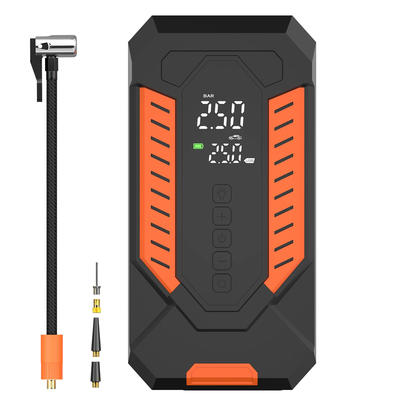 Automatic Stop ABS Tire Inflator for Car Motorcycle Wireless Electric Air Pump Digital PSI Gauge Power Bank LED Light Carry Bag