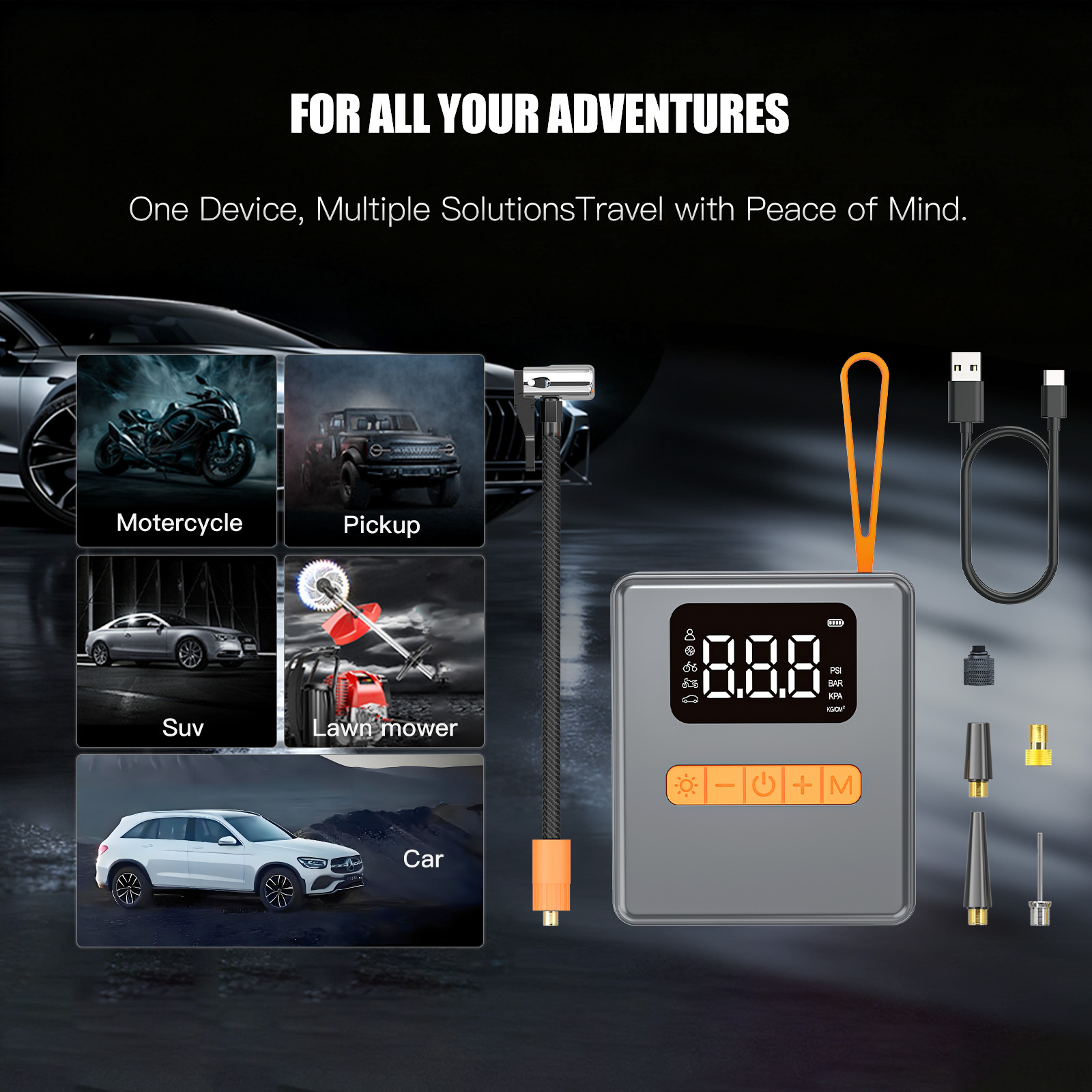 Portable Electric Air Compressor 150PSI Cordless LCD Display Flashlight 2X Tire Pump Fast Inflate CE Certified for Cars