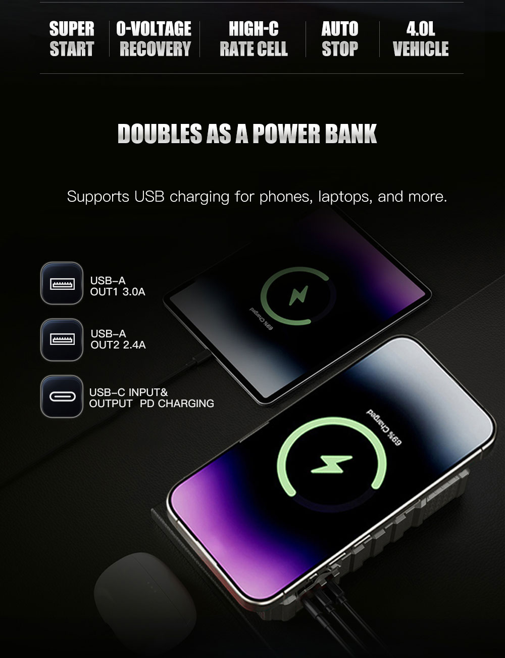 Portable Tool Energy Polymer 8000mah Low State Diesel Car Power Bank Car Jump Starter