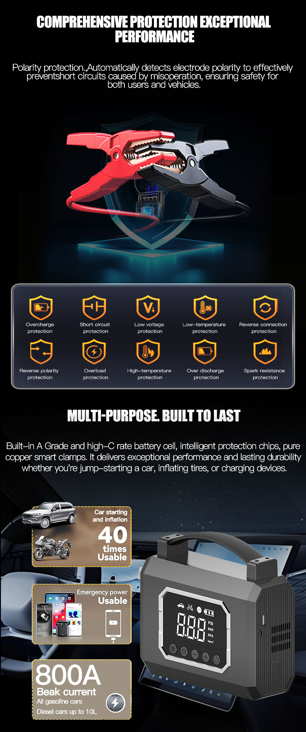 Portable Tool Energy Polymer 8000mah Low State Diesel Car Power Bank Car Jump Starter