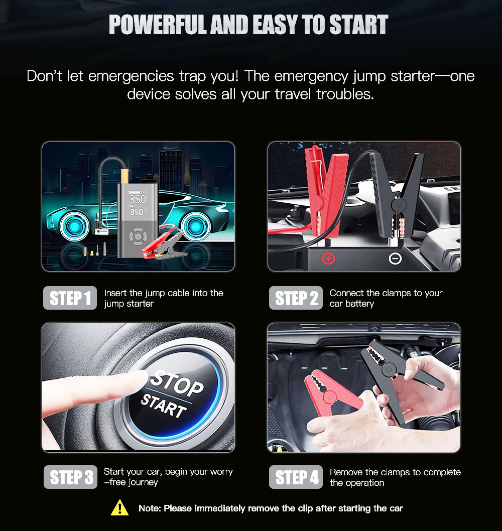 12v/24v Vehicle Car Booster Jump Starter Cordless Tire Inflator Air Compressor Digital Pressure Display 150 PSI LED Lights