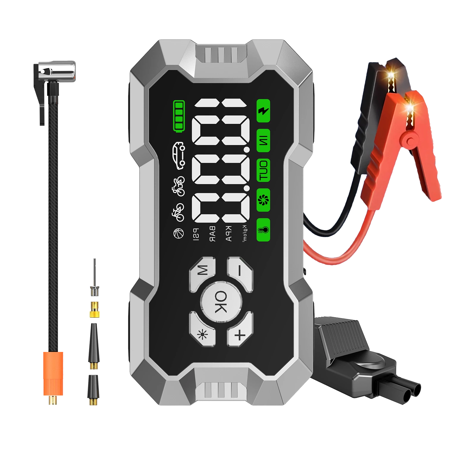 45W 1200A Peak Current Truck Jump Starter Air Compressor Battery Booster Power Bank Portable Motorcycle Truck Tire Inflator
