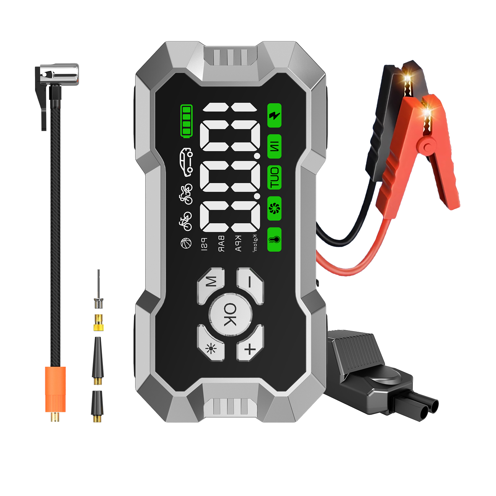 45W 1200A Peak Current Truck Jump Starter Air Compressor Battery Booster Power Bank Portable Motorcycle Truck Tire Inflator