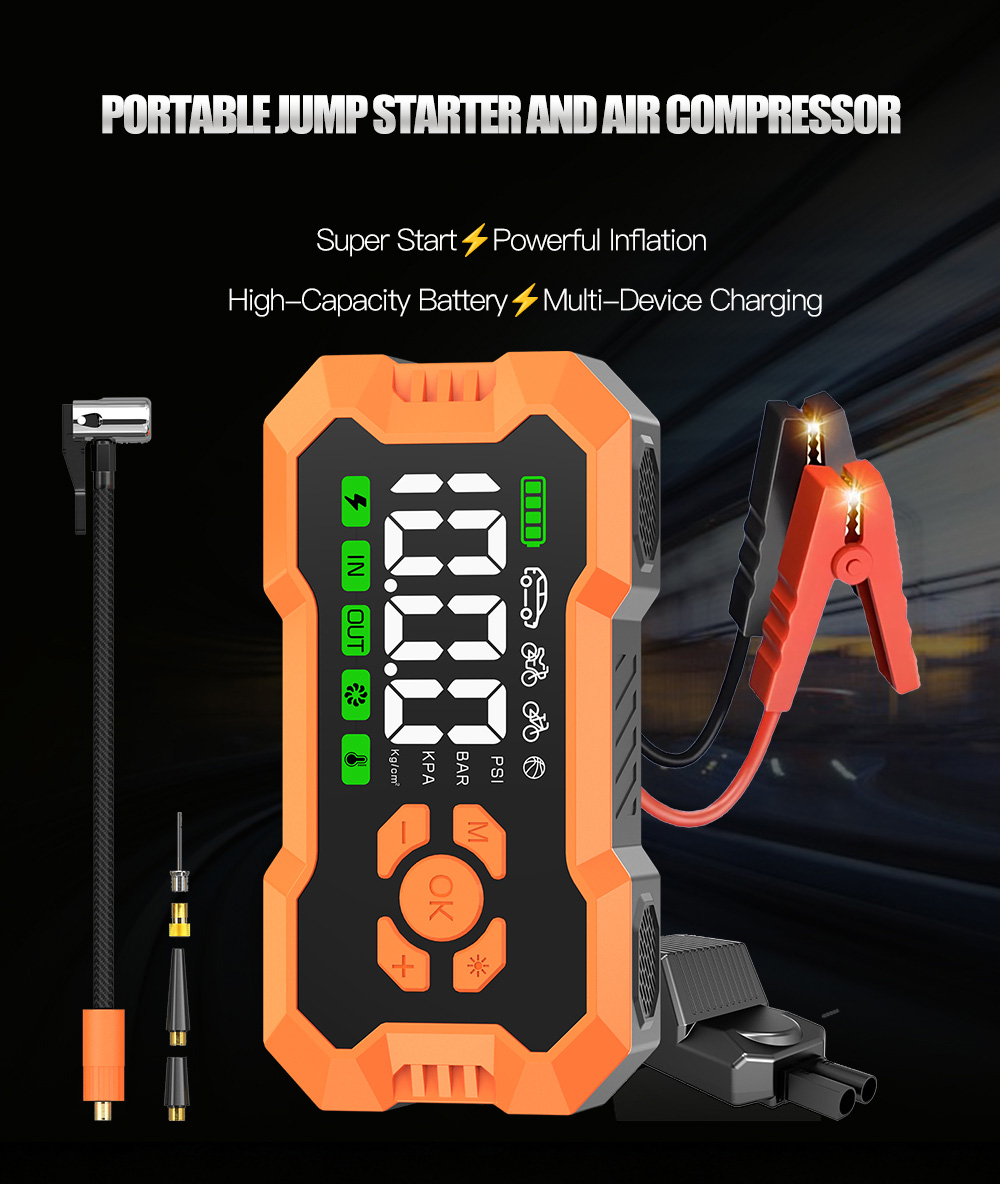 Jump Starter & Tire Inflator 150PSI Air Compressor 12V Jump Box with Auto Shut-Off