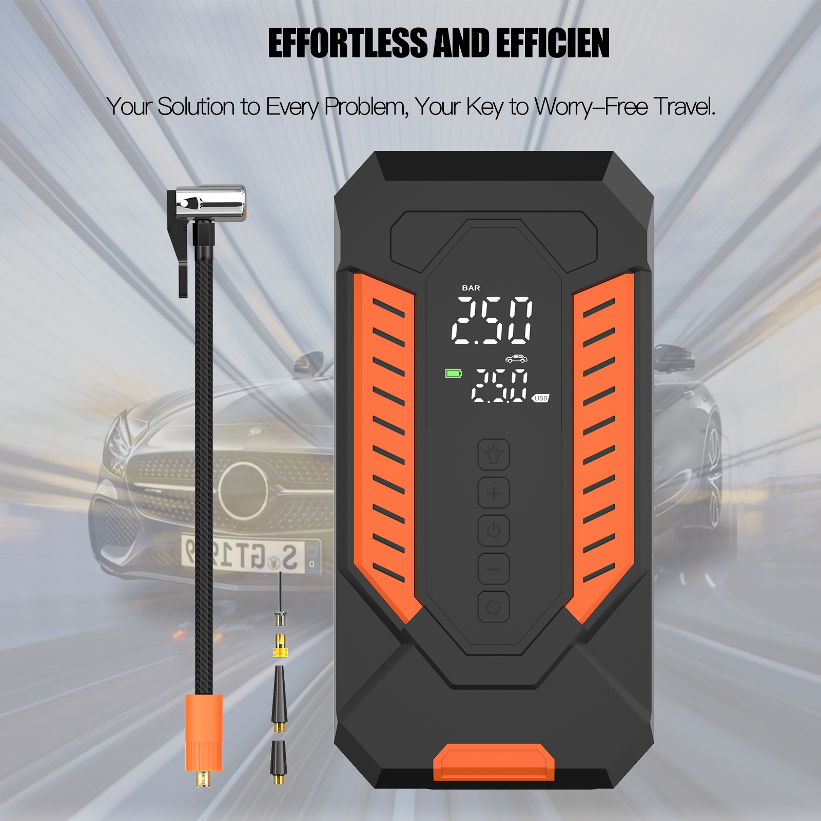 Automatic Stop ABS Tire Inflator for Car Motorcycle Wireless Electric Air Pump Digital PSI Gauge Power Bank LED Light Carry Bag
