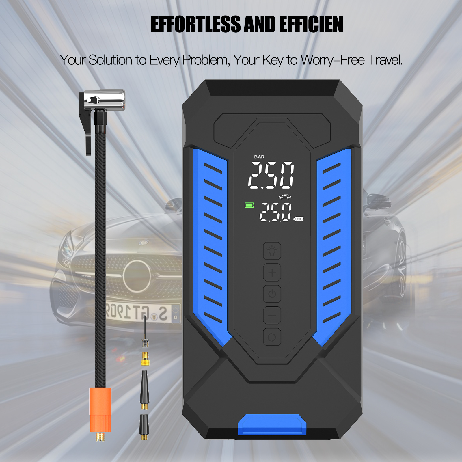 150PSI Heavy Duty Air Compressor for Car Tires, Features Auto Stop, Digital Gauge & LED Light for Emergency Use