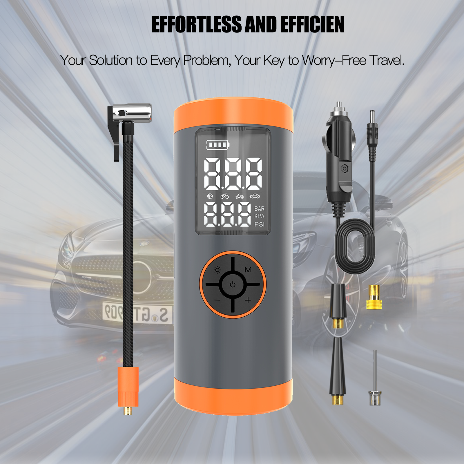 Single Cylinder Plastic Car Air Compressor LCD Digital Gauge Inflator Pump Power Bank LED Light Automatic Shut-Off Fast