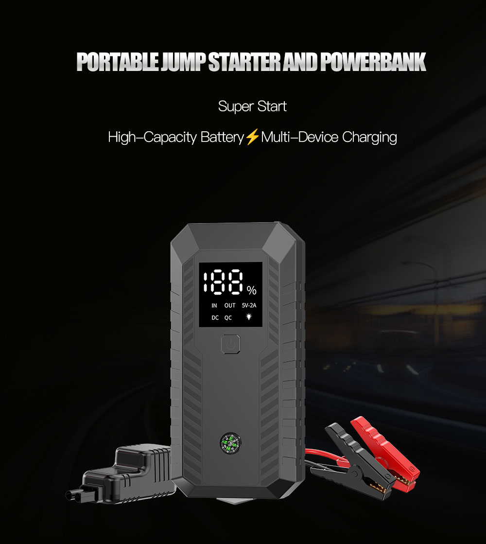 Portable Car Battery Jump Starter Auto Battery Booster Safe Lithium SOS Light Portable Power Bank