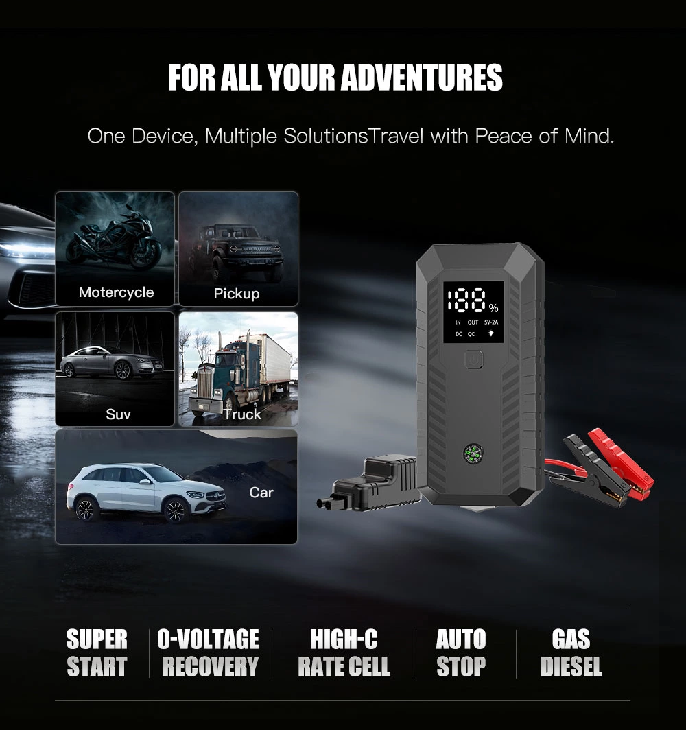 12V Portable Car Battery Jump Starter With SOS Light