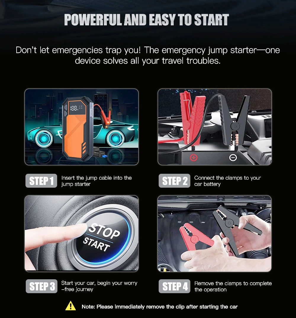 1200A Peak Current 12V Jump Starter For Car Emergency Roadside Start