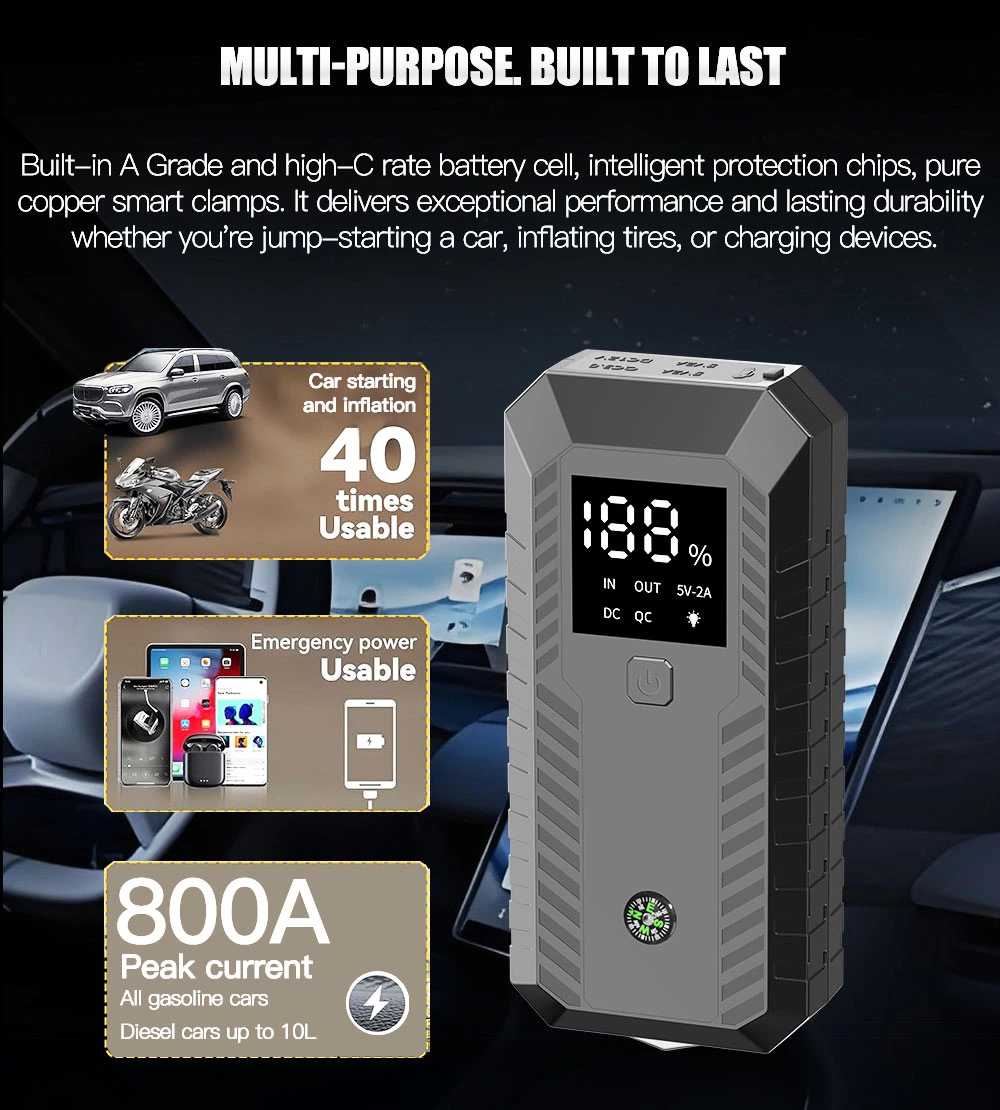 12V Portable Car Battery Jump Starter With SOS Light
