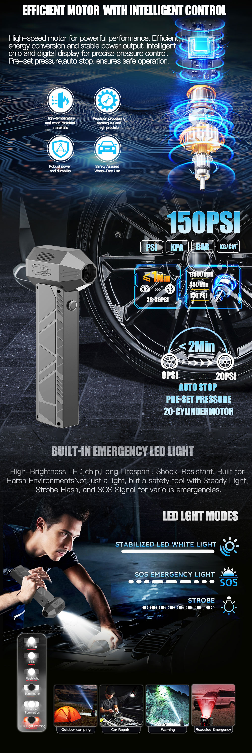 Two-way Clamps 1200A Peak Current 16000mAh Lithium Polymer Portable Car Battery Jump Starter with Violent Fan