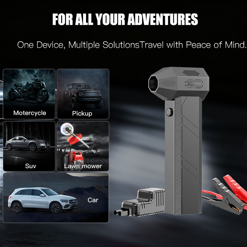 Two-way Clamps 1200A Peak Current 16000mAh Lithium Polymer Portable Car Battery Jump Starter with Violent Fan