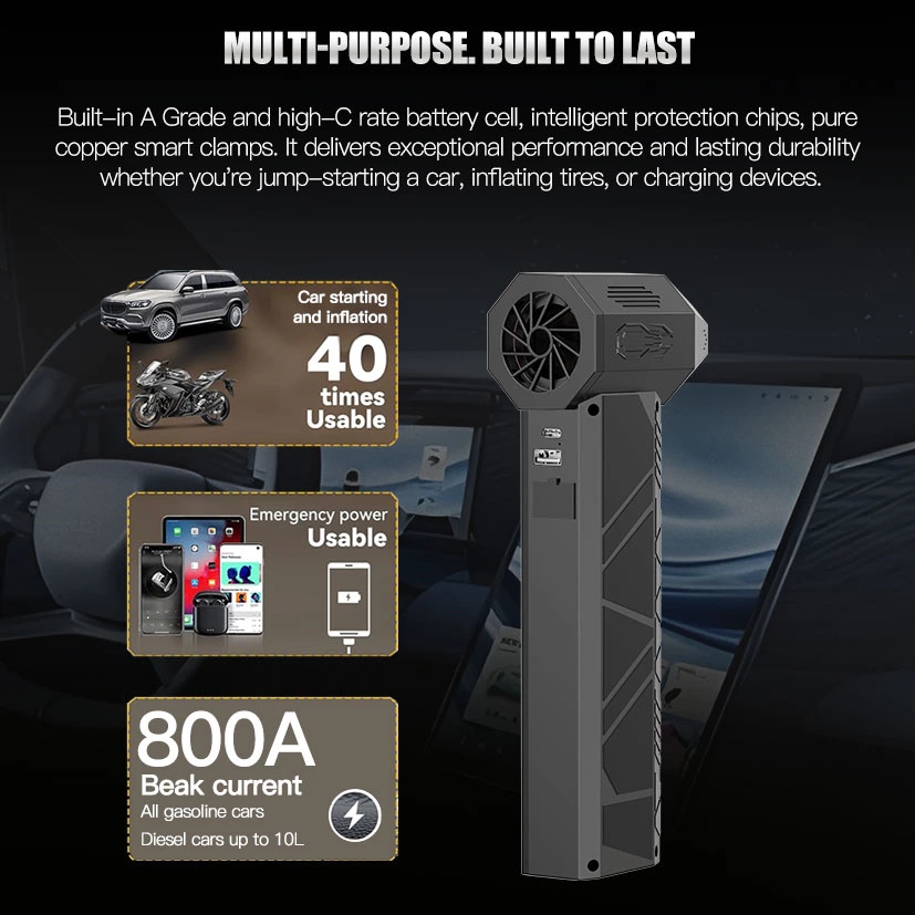 1200A Peak Current Portable Car Battery Jump Starter with Violent Fan