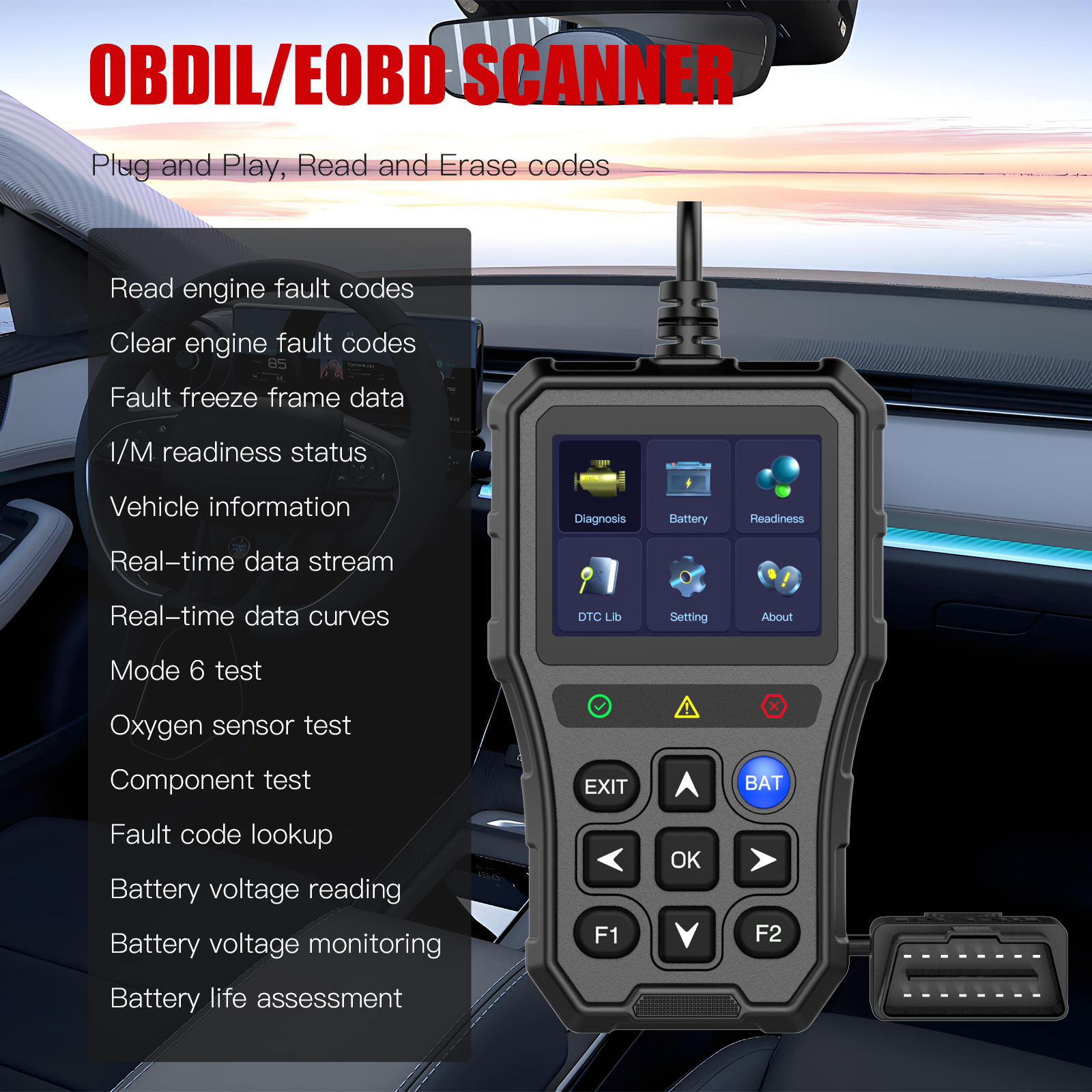 Professional OBD2 Ultra Car Scanner Universal 1 Year Warranty Read Clear Codes Engine Light Smog Check Oxygen Sensor Mode 6 Test