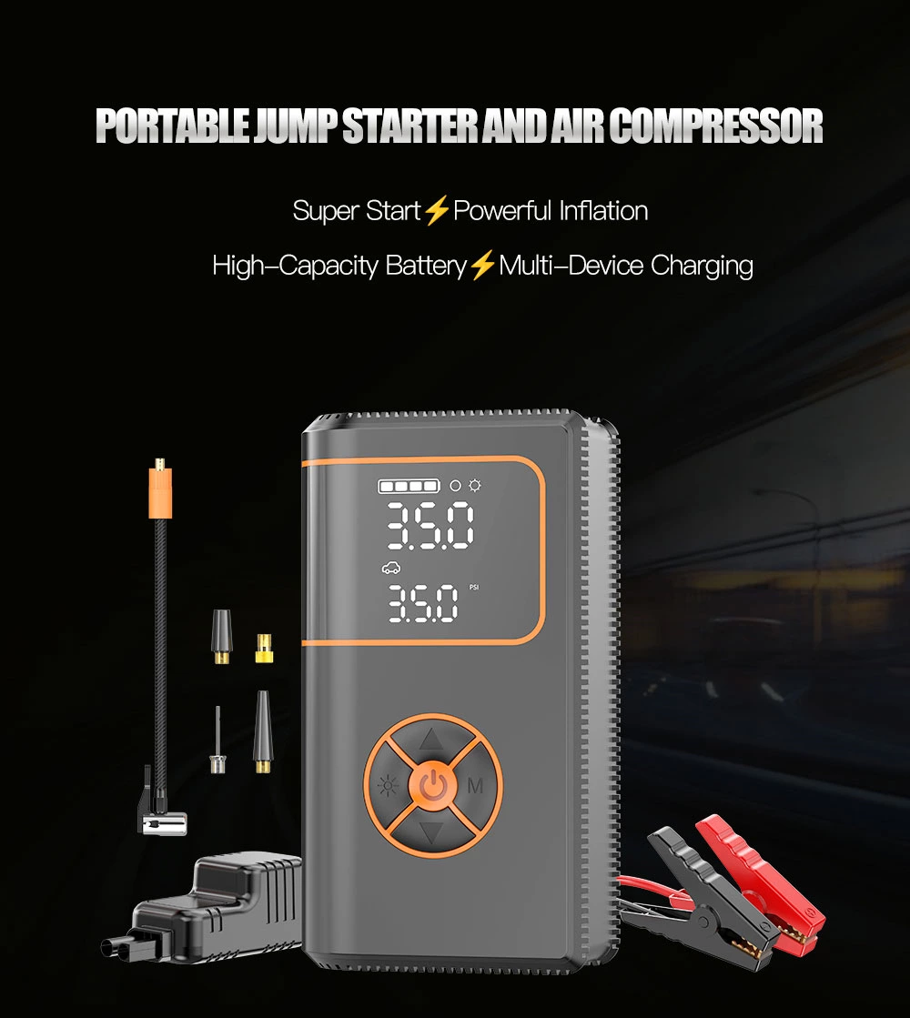 12/24V Lithium Polymer 1200A Jump Starter with SOS Light & Air Pump for Motorcycle Trucks
