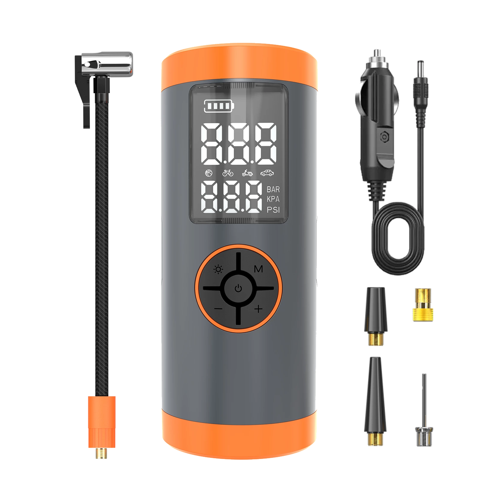 Single Cylinder Plastic Car Air Compressor LCD Digital Gauge Inflator Pump Power Bank LED Light Automatic Shut-Off Fast