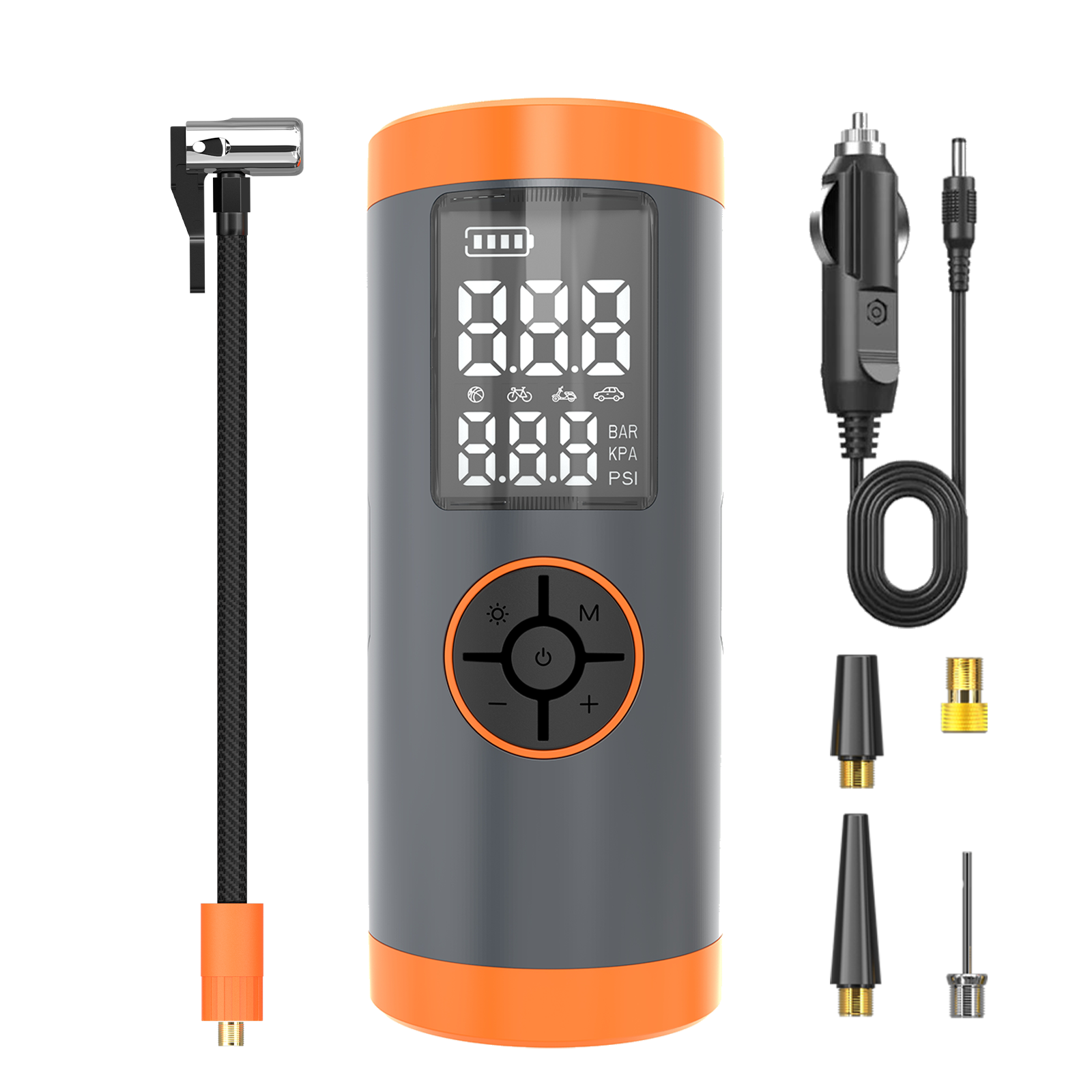 Single Cylinder Plastic Car Air Compressor LCD Digital Gauge Inflator Pump Power Bank LED Light Automatic Shut-Off Fast