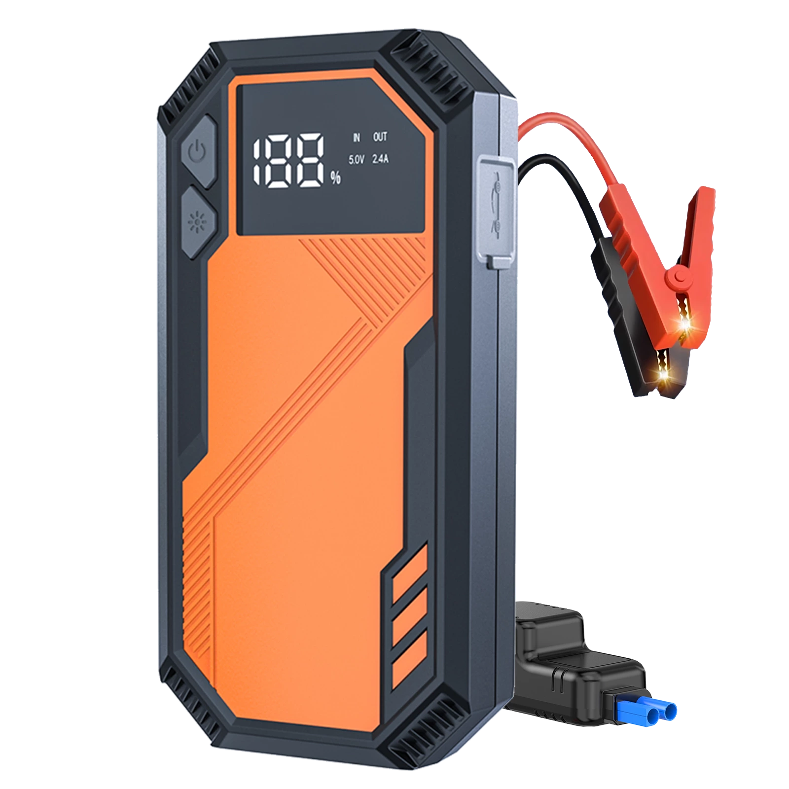12V Booster Jump Starter Power Bank Tire Inflator SOS Light 800-1200A Peak Current for Car Truck Emergency Start Roadside