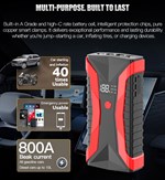 1200A Smart Jump Starter 12V Portable Car/Motorcycle Battery Booster Display USB-C Power Jumper Cables Lithium Polymer Battery