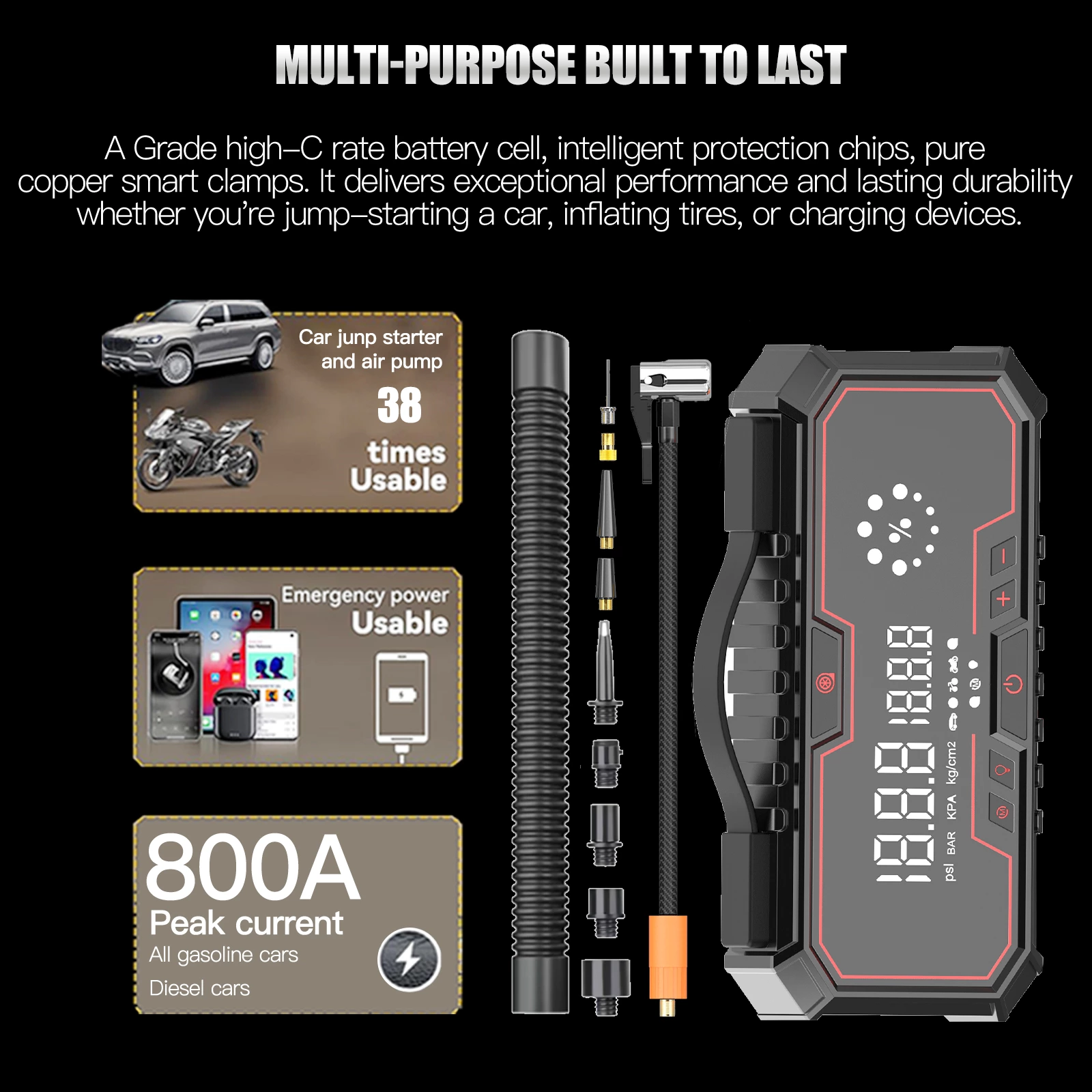 Portable Car Jump Starter Power Bank With Air Pump