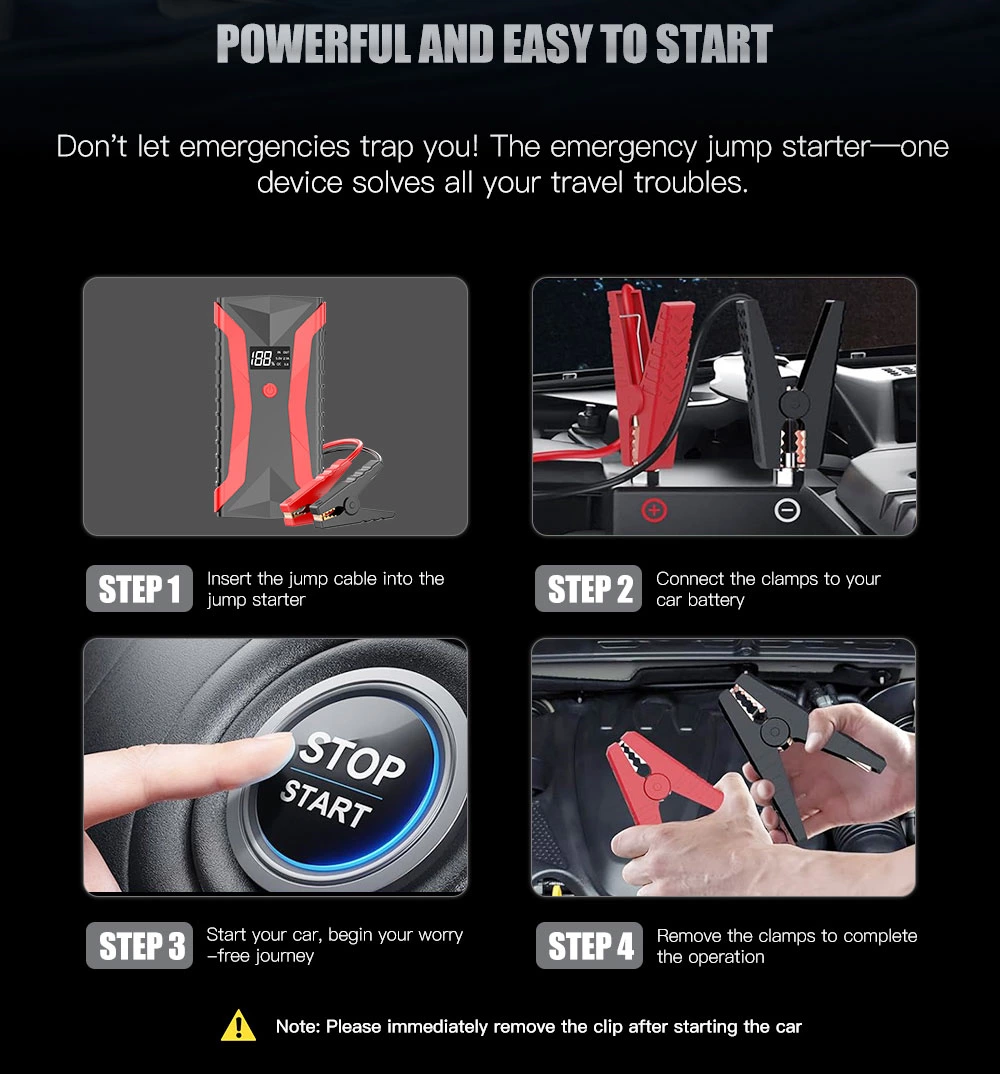 1200A 12V Portable Car Motorcycle Jump Starter With Power Bank