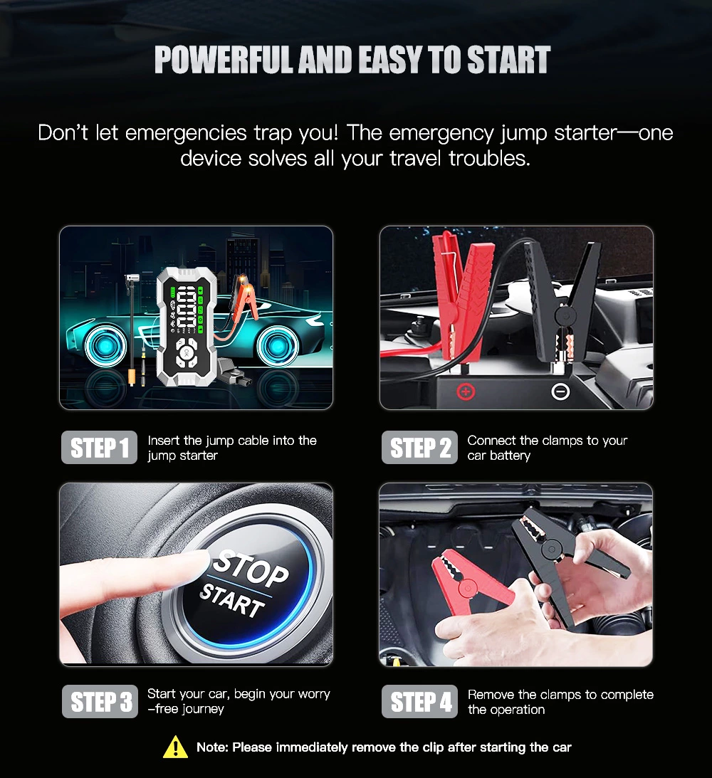 45W 1200A Peak Current Truck Jump Starter Air Compressor Battery Booster Power Bank Portable Motorcycle Truck Tire Inflator