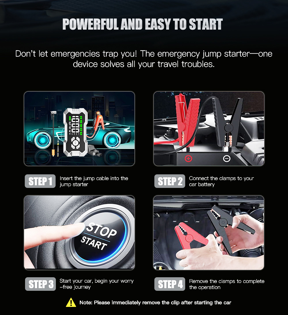 45W 1200A Peak Current Truck Jump Starter Air Compressor Battery Booster Power Bank Portable Motorcycle Truck Tire Inflator