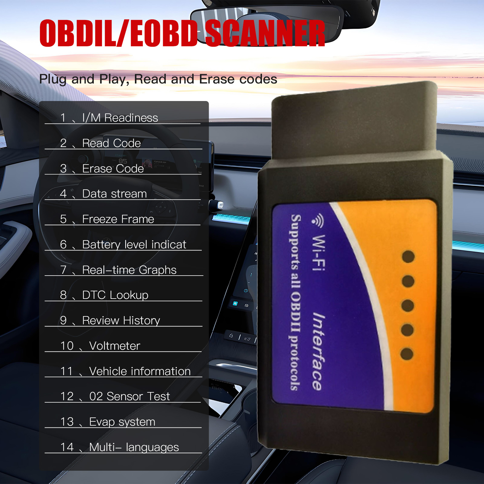 ACETOP 12V Car Diagnostic Scanner-OBD2 Scanner Car Fault Code Reader OBDII Diagnostic Tester Full OBD2 Functions WiFi Scan Tool