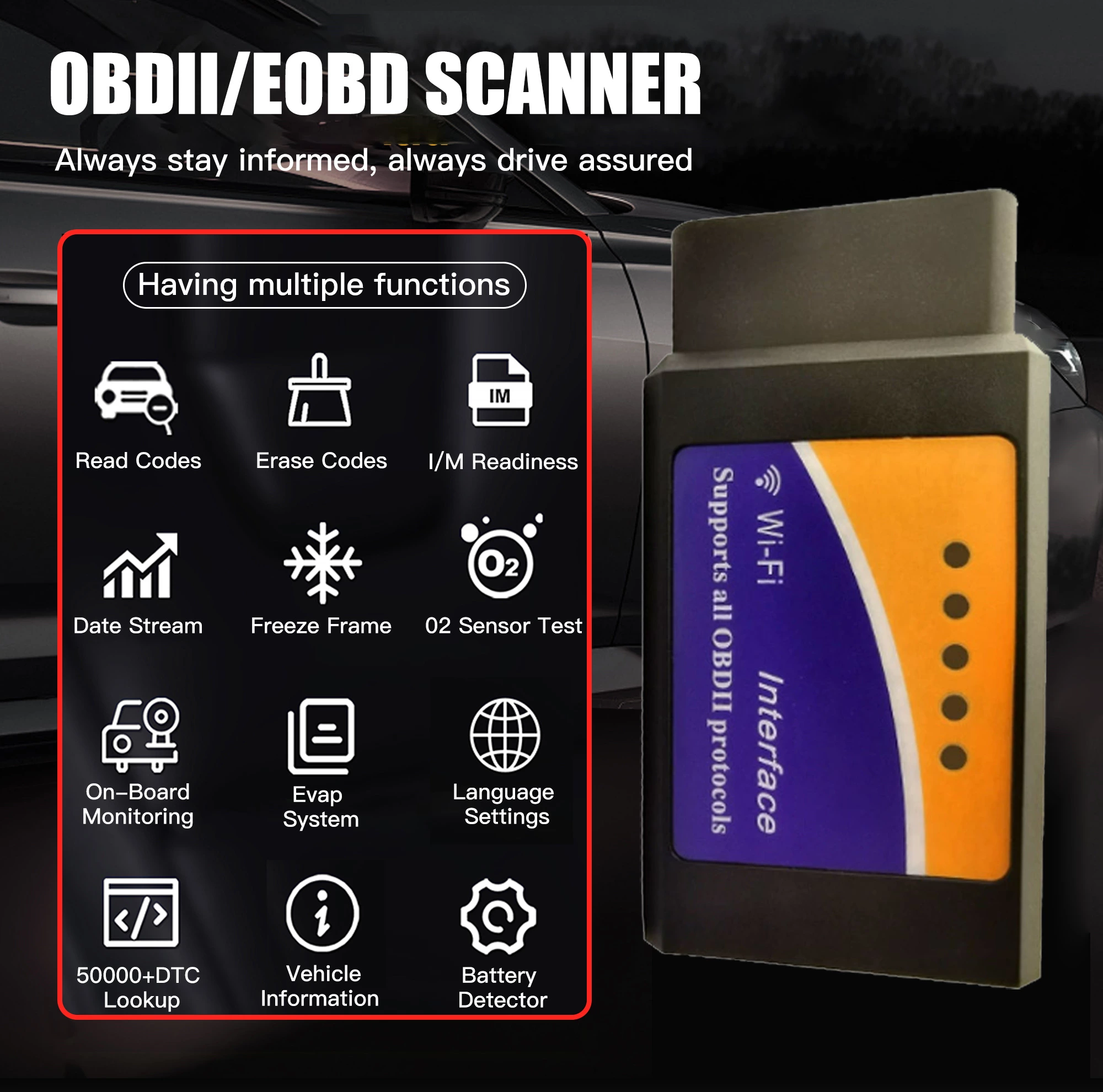 ACETOP 12V Car Diagnostic Scanner-OBD2 Scanner Car Fault Code Reader OBDII Diagnostic Tester Full OBD2 Functions WiFi Scan Tool