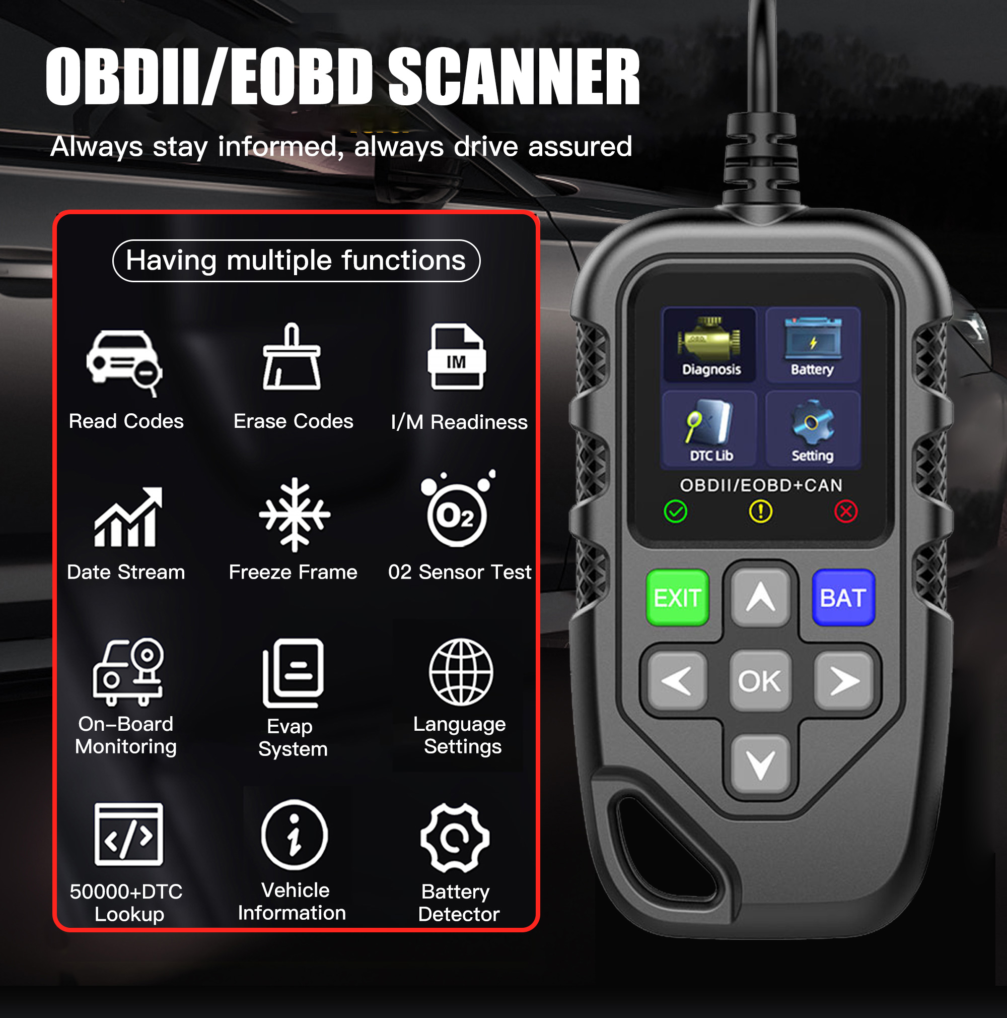EOBD/OBDII OBD2 Scanner Escaner Automotriz Scanner Vehicle Diagnostic Scanner Code Reader Car Diagnostic Tool