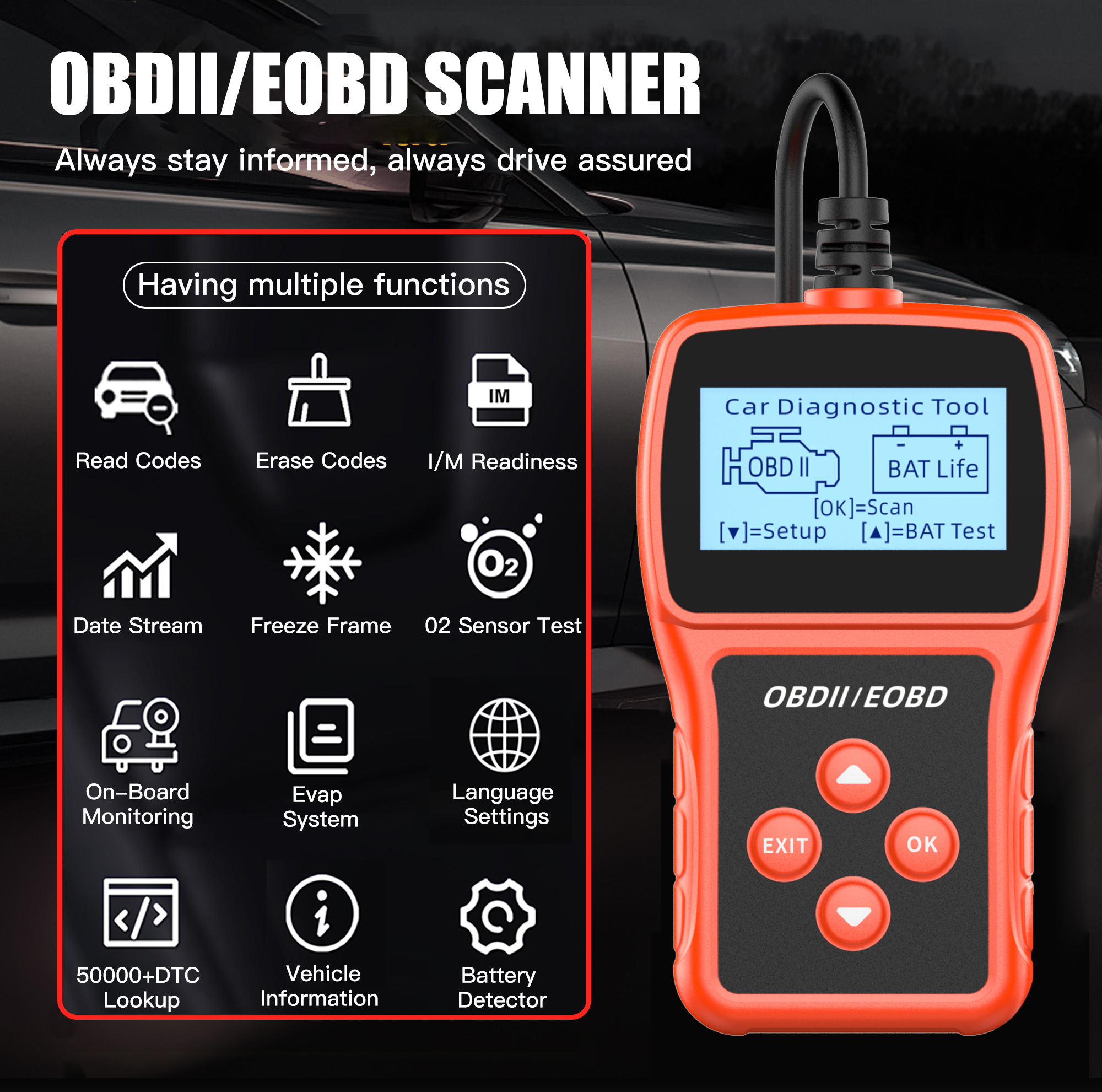 Advanced Auto OBD2 Scanner, Full System Cars OBD 2 Diagnostic Tool for Reading/Clearing Codes, Reset Engine Light, Car OBDii