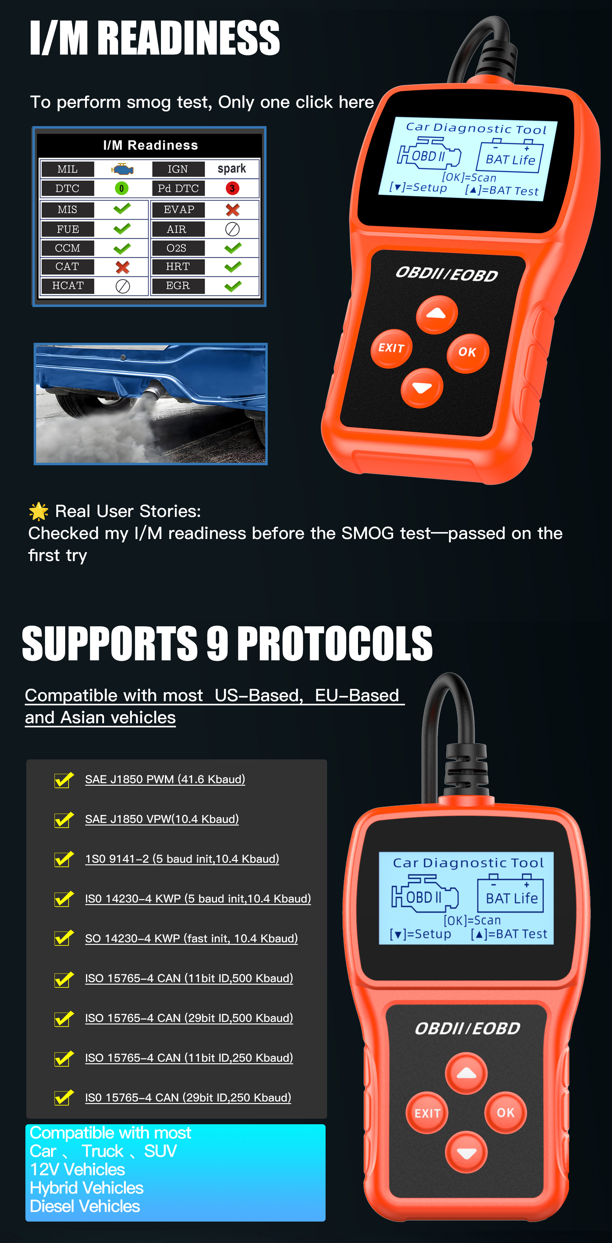 Advanced Auto OBD2 Scanner, Full System Cars OBD 2 Diagnostic Tool for Reading/Clearing Codes, Reset Engine Light, Car OBDii