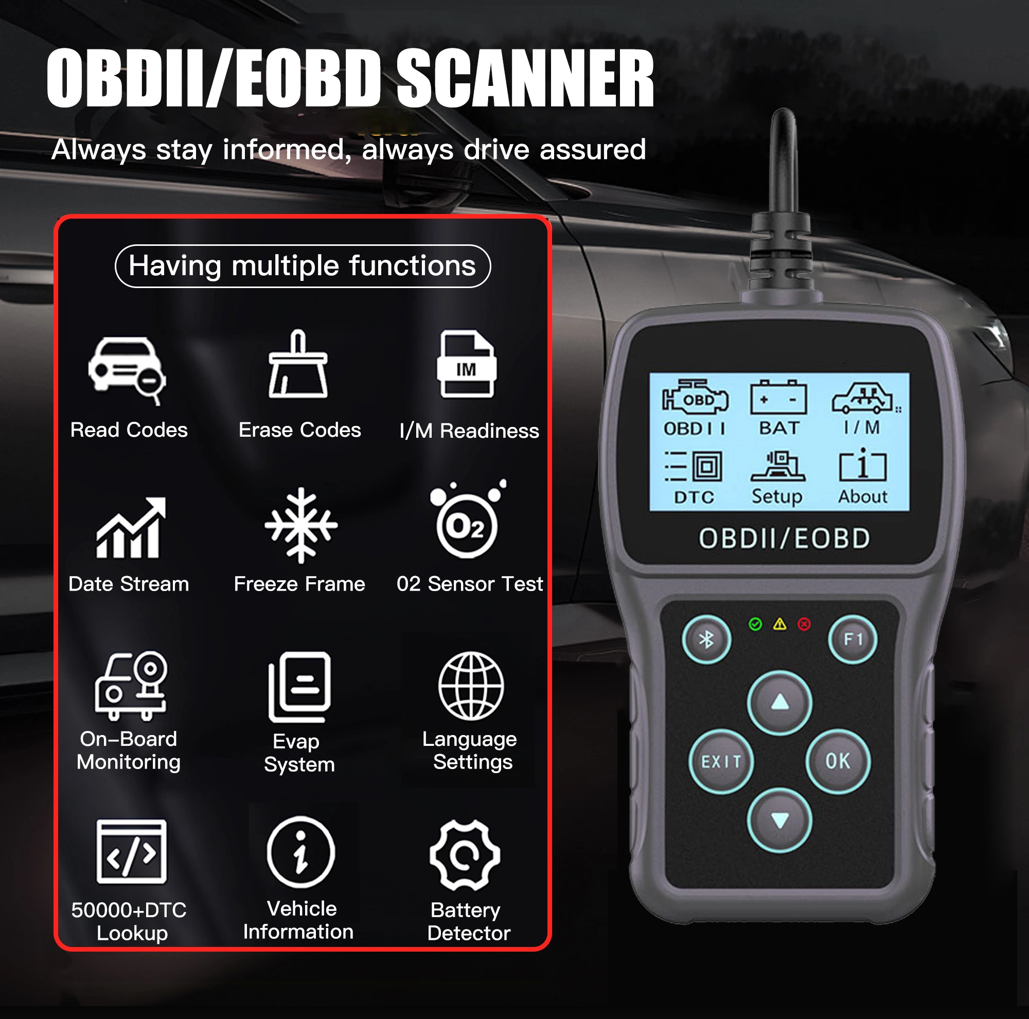 ACETOP OBD2 Diagnostic Tool Full System Scanner 12-24V Universal Cars Engine Diagnosis Battery Tester Code Reader LCD Display