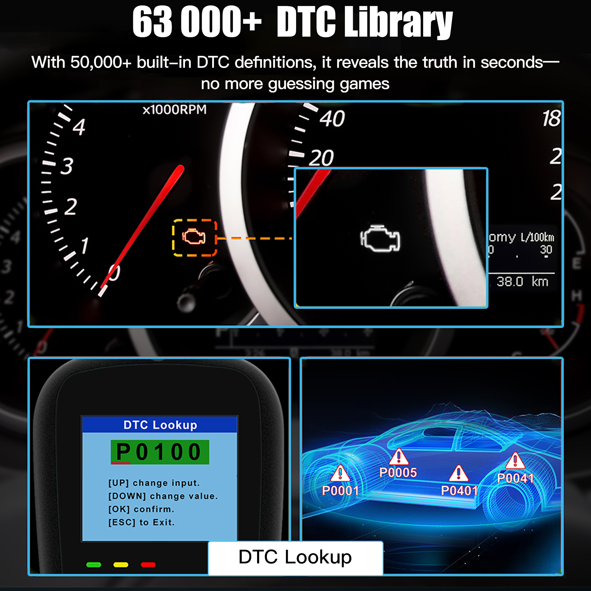 ACETOP OBD2 Diagnostic Tool Full System Scanner 12-24V Universal Cars Engine Diagnosis Battery Tester Code Reader LCD Display