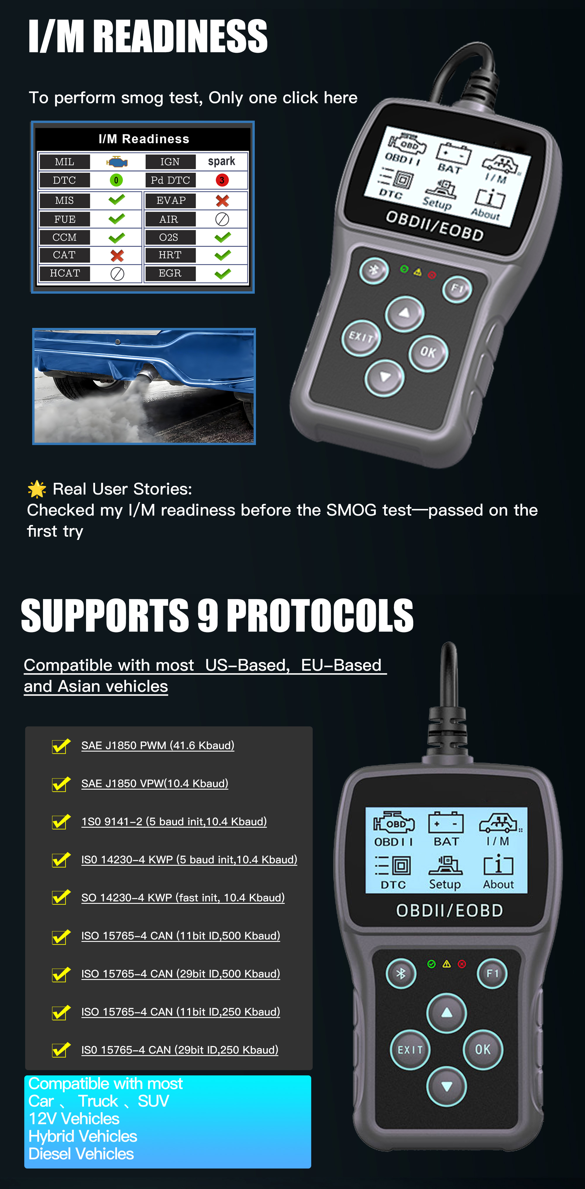 ACETOP OBD2 Diagnostic Tool Full System Scanner 12-24V Universal Cars Engine Diagnosis Battery Tester Code Reader LCD Display