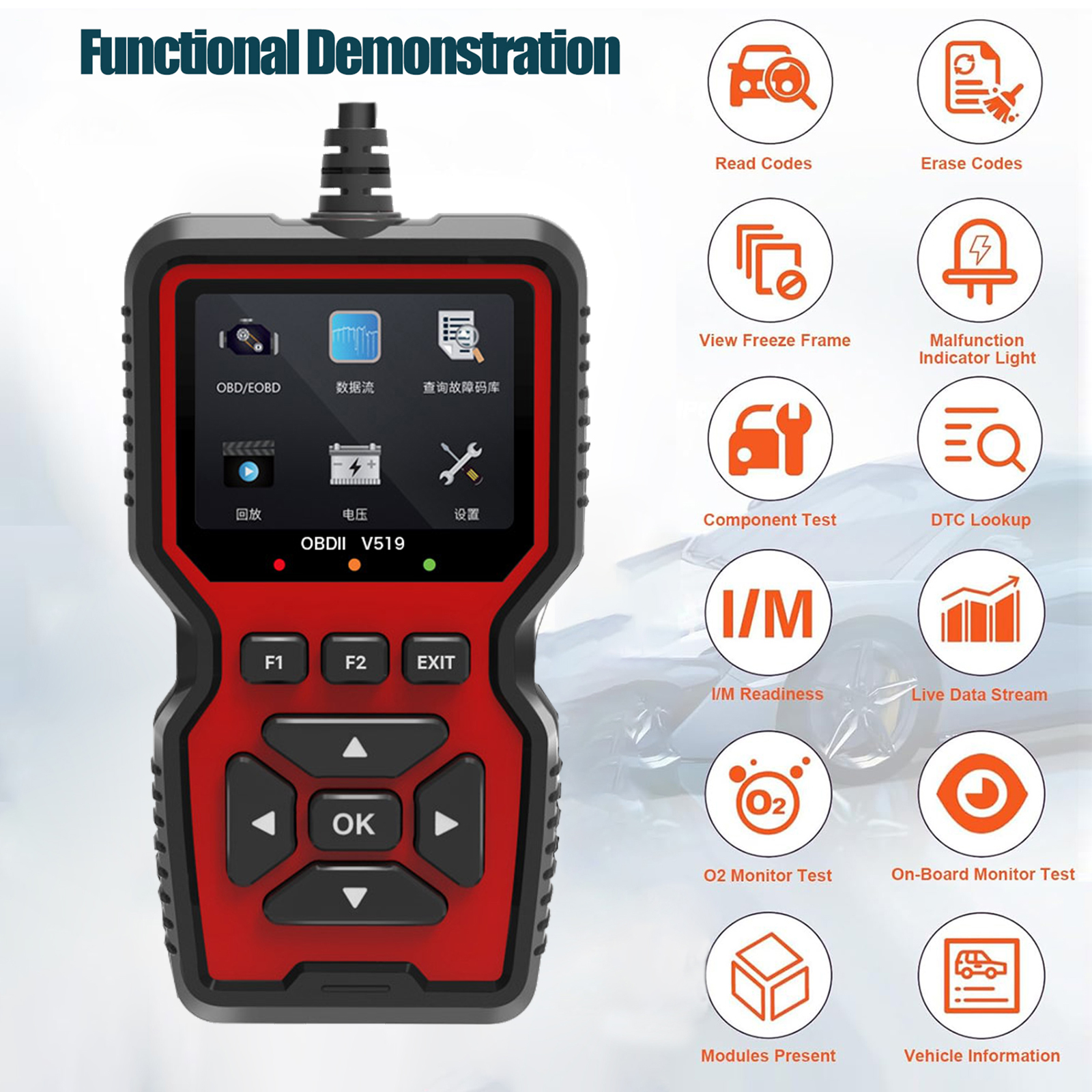 OBD2 Scanner Diagnostic Tool Erase Engine Light Code 30000+ DTC Data Stream I/M Readiness 1 Year Warranty