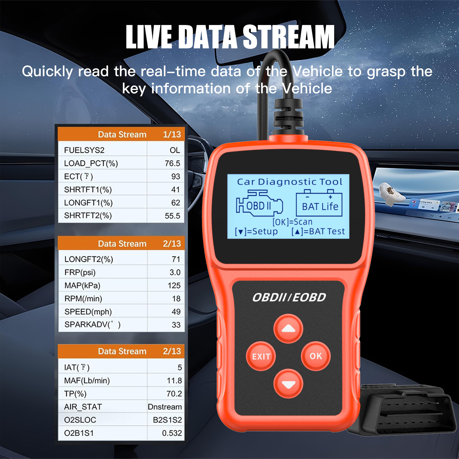 Advanced Auto OBD2 Scanner, Full System Cars OBD 2 Diagnostic Tool for Reading/Clearing Codes, Reset Engine Light, Car OBDii