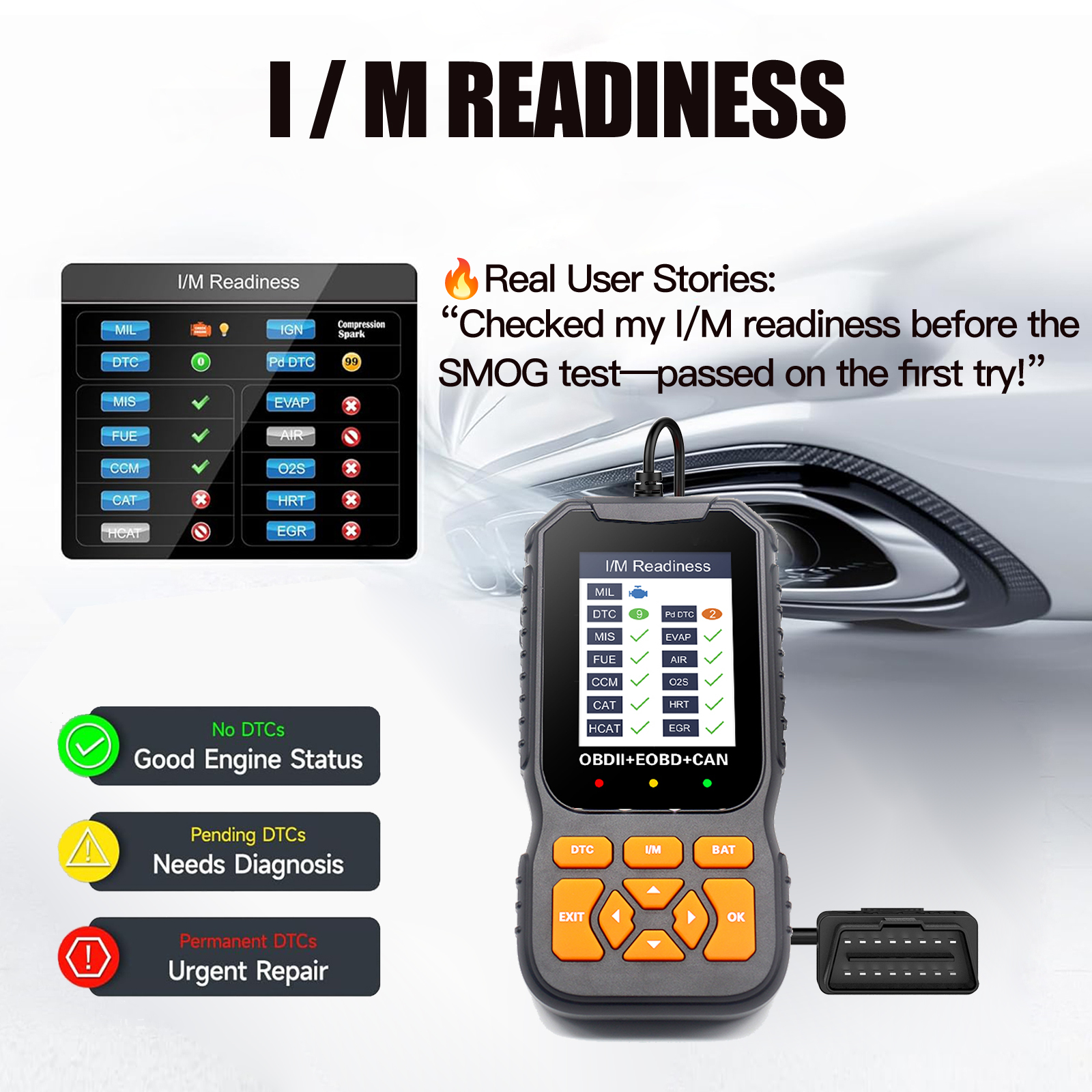 OBD2 Scanner Diagnostic Tool Vehicle Check Engine Code Reader Battery Test I/M Readiness 1 Year Universal Automotive Diagnostic