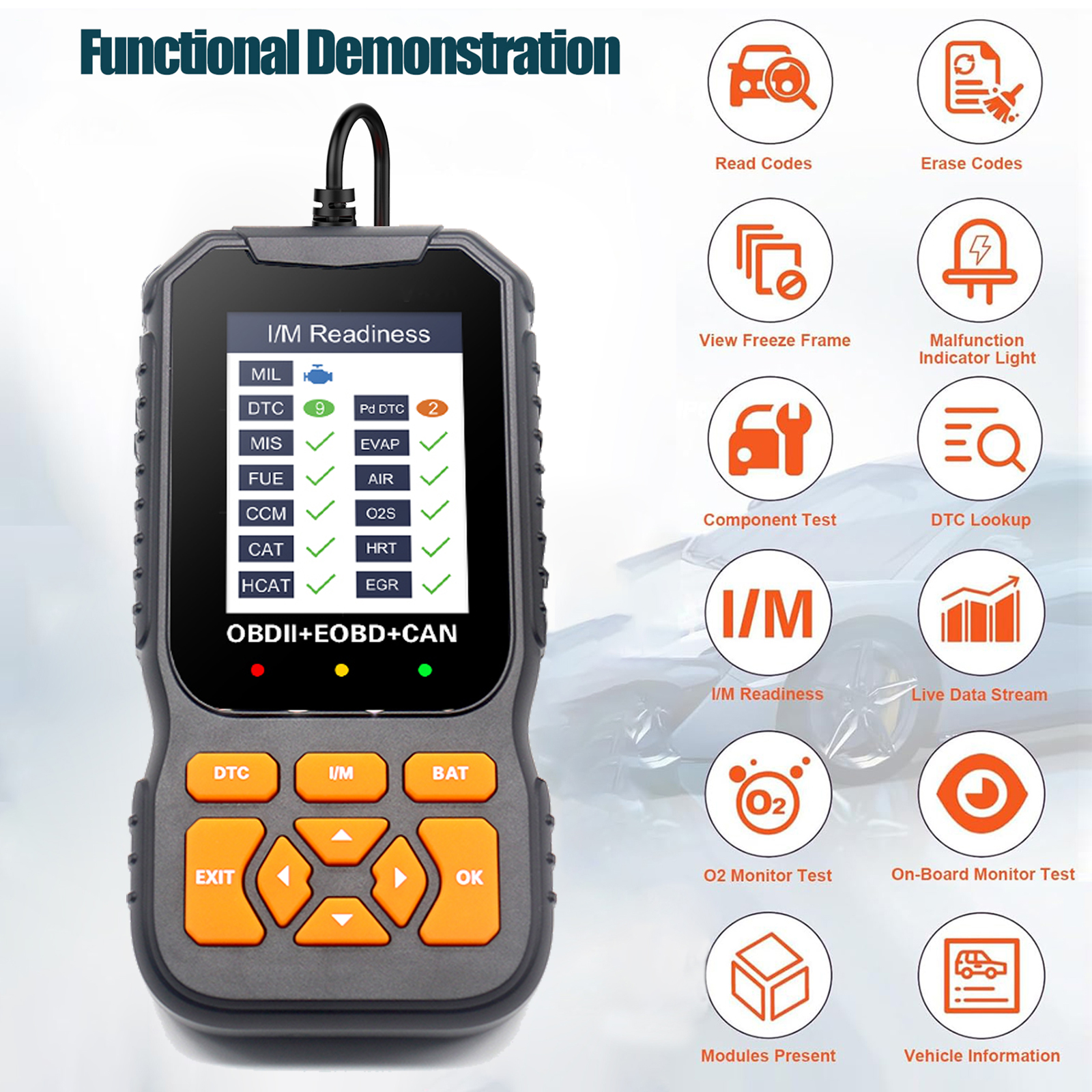 OBD2 Scanner Diagnostic Tool Vehicle Check Engine Code Reader Battery Test I/M Readiness 1 Year Universal Automotive Diagnostic
