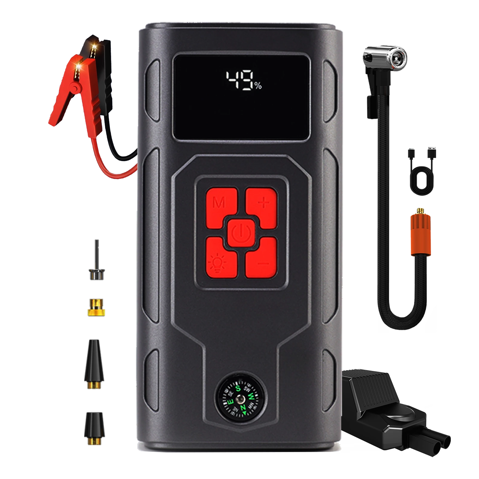 Jump Starter & Tire Inflator 150PSI 45W 8000mAh Lithium Polymer Air Compressor SOS Light Auto Shut-Off for Car Motorcycle Truck