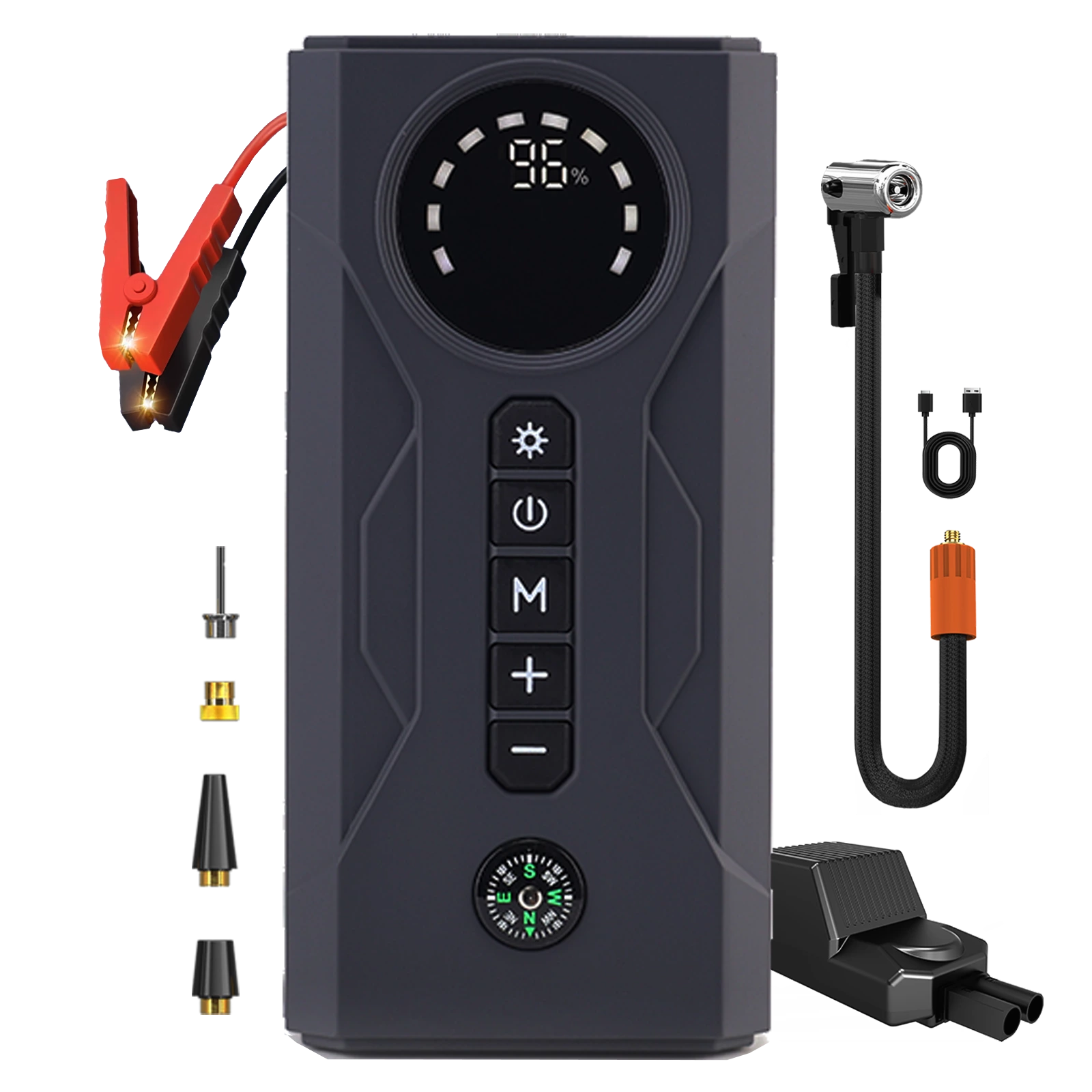 Jump Starter & Tire Inflator 150PSI Auto Shut-Off Air Compressor 12V Jump Box Lithium Battery Fast Charging for Car Motorcycle